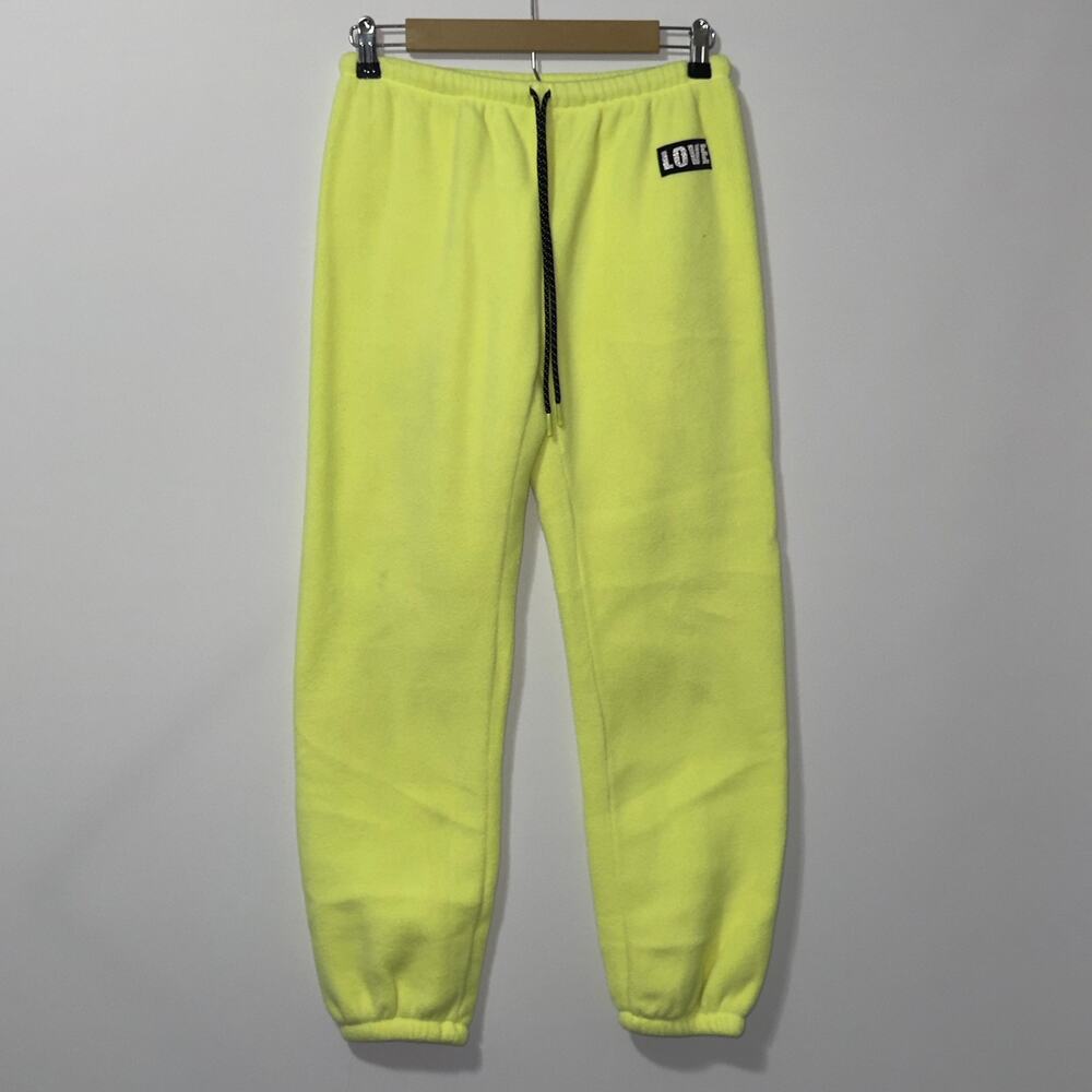No Boundaries LOVE Neon Lime Green Fleece Sweatpants Size small (3-5)